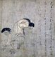 Japan: A man suffering from anal fistula. From the Yama no Soshi (Yama Zoshi) or 'diseases scroll', mid-12th century CE